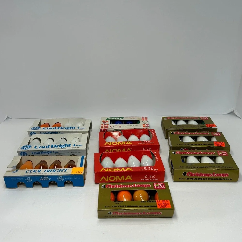 Vintage‎ GE NOMA Santa Trim C7 Christmas Light Bulbs Lot White Orange Untested